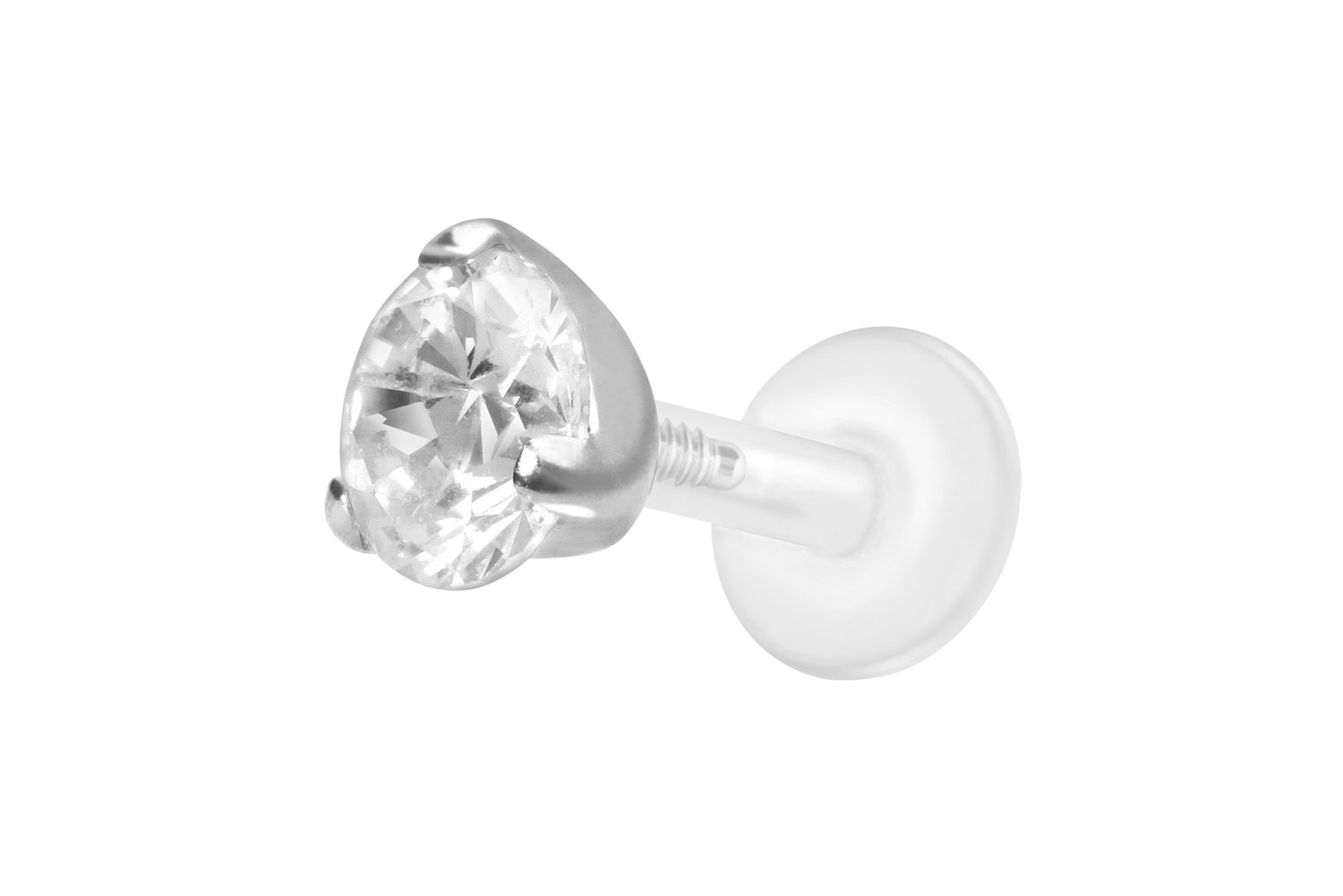 PTFE Labret Piercing mit Innengewinde + Titan-Aufsatz EINGEFASSTER KRISTALL